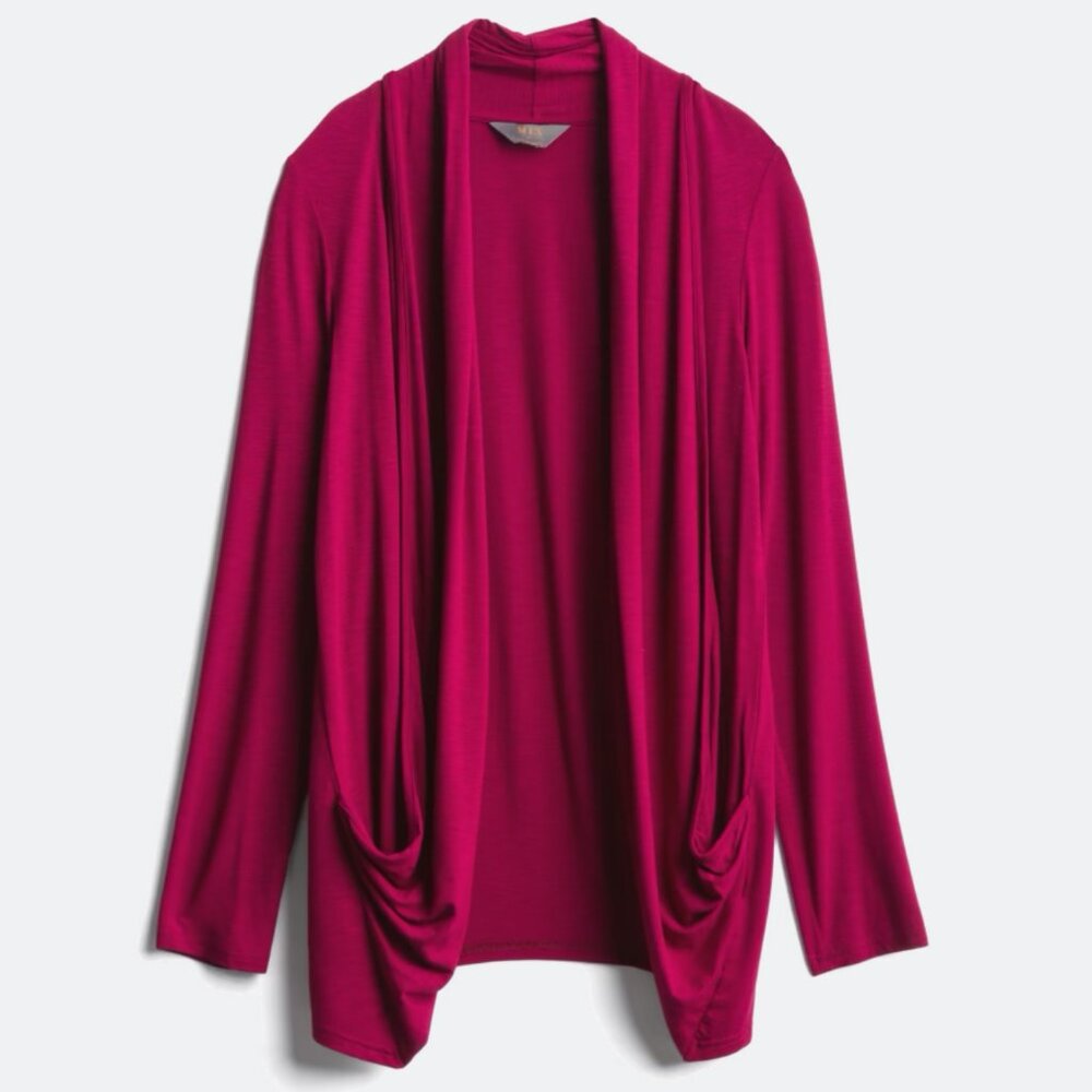 Mix No. 6 Martina Slub Knit Open Cardigan, Size M, Burgundy Red